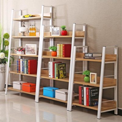 新款梯形书架置物架钢木书柜展示架时尚家用花架鞋架超市组合货架