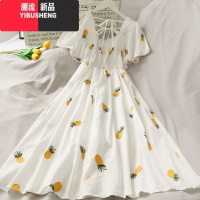 YIBUSHENG仙气仙森系白色露背连衣裙女法式初恋系方领裙子公主裙仙女裙