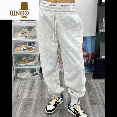 YANXU纯色束脚直筒卫裤男士2023新款美式休闲百搭高街运动潮牌九分长裤