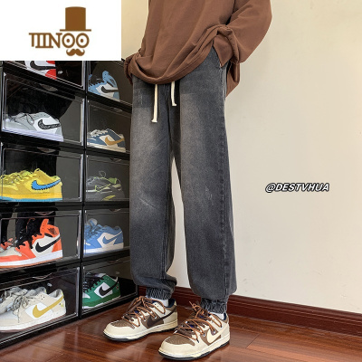 YANXU美式复古水洗做旧牛仔裤男2023年新款潮牌宽松直筒束脚裤子