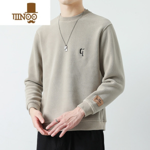 YANXU2023新款双面绒圆领卫衣男士加绒加厚潮流休闲宽松长袖打底衫