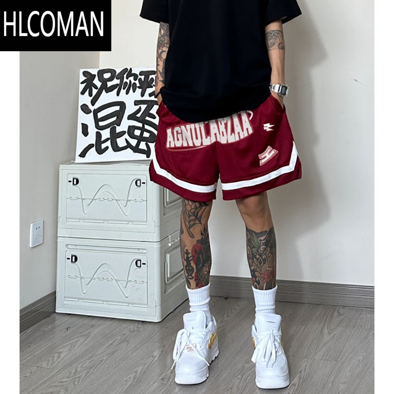 HLCOMAN美式街头字母篮球运动休闲短裤男夏季潮牌百搭宽松直筒阔腿五分裤