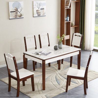 大理石西餐桌椅组合简约现代长方形白色小户型6人实木家用饭桌子