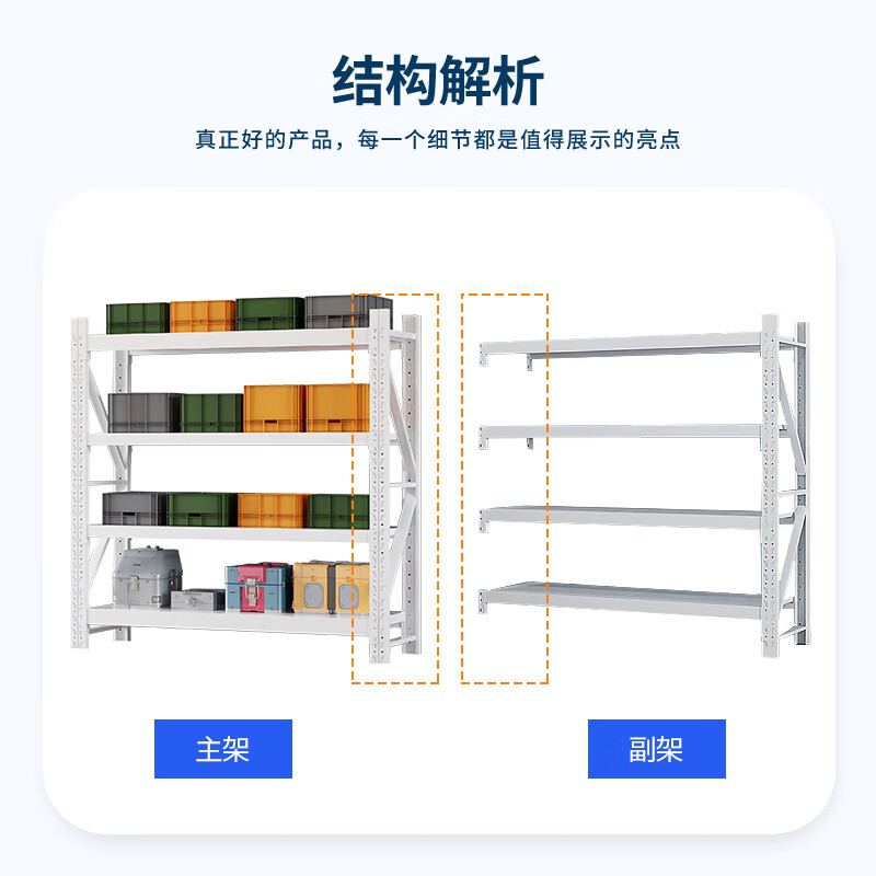 域赢货架仓储家用置物架仓库展示架储物架重型280kg白色2米四层主架