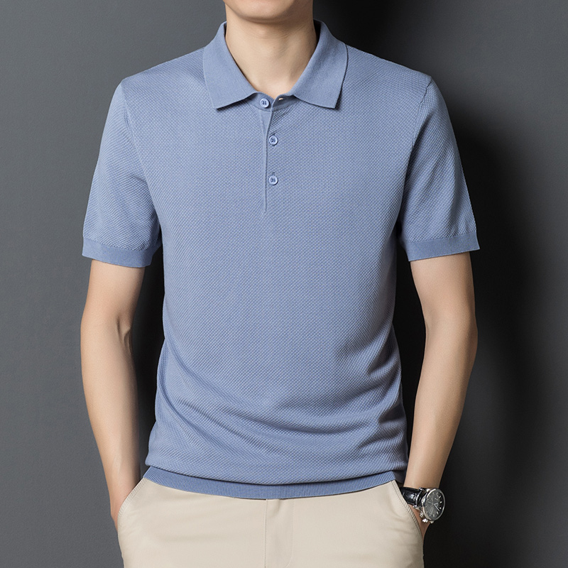 夏季桑蚕丝男士翻领短袖t恤潮流韩版男装纯色针织半袖棉质polo衫