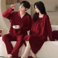 情侣睡衣春秋冬季棉质本命年喜庆结婚红色一男士一女士家居服套装_597