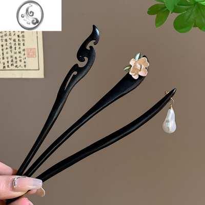 JiMi古风黑檀木发簪女高级感新中式木质盘发钗子简约现代发张簪子头饰