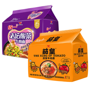 统一 方便面 老坛酸菜牛肉面121g+茄皇番茄牛肉面126克*5袋/包 *2包组