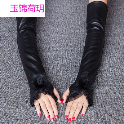新款羊皮手套冬季真皮袖套女长款手臂袖套半指手套 厂