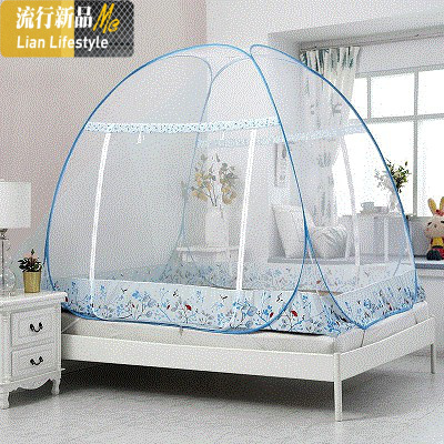 蒙古包蚊帐免安装1.5m双人床拉链蚊帐家用1.8米学生宿舍0.9米蚊帐 三维工匠