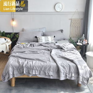 ins韩版水洗棉荷叶边夏被 纯色空调被 夏凉被薄被子芯单双人盖毯 三维工匠