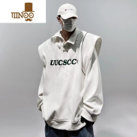 YANXU潮牌假polo领卫衣宽松廓形高街oversize长袖垫肩外套男