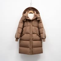 平湖羽绒服女冬季新款时尚韩版中长款咖色复古白鸭绒外套连帽加厚
