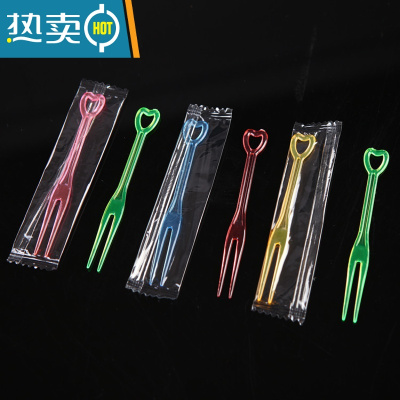 敬平叉子水果叉蛋糕叉儿童家用塑料独立包装水果签甜品叉点心叉 炫彩5色独立装200支/包