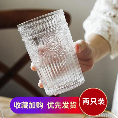 复古浮雕玻璃情侣水杯法耐马克杯牛奶咖啡杯红酒杯果汁饮料刷牙漱口杯