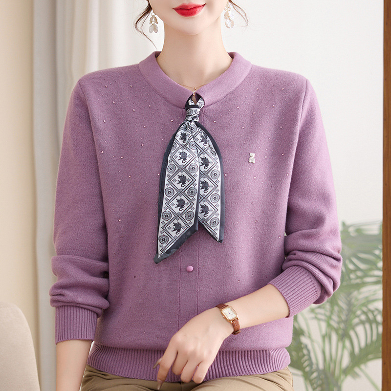 时尚加绒妈妈装针织上衣时尚毛线衫冬季女大码宽松保暖毛衣冬装女