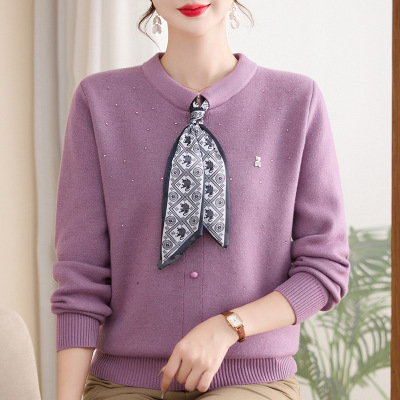 时尚加绒妈妈装针织上衣时尚毛线衫冬季女大码宽松保暖毛衣冬装女