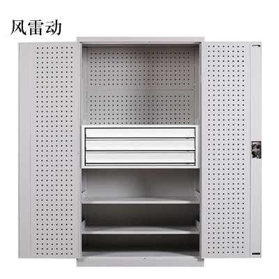 风雷动工具柜加厚铁皮储物柜工厂车间用带抽屉汽修多功能收纳柜通门内三抽柜灰白色