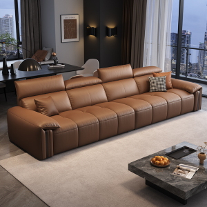 意式极简真皮沙发头层牛皮现代轻奢直排皮艺沙发-卡尔适花弄影