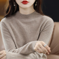秋冬新款女半高领长袖针织衫短款宽松内搭毛衣纯色套头打底衫