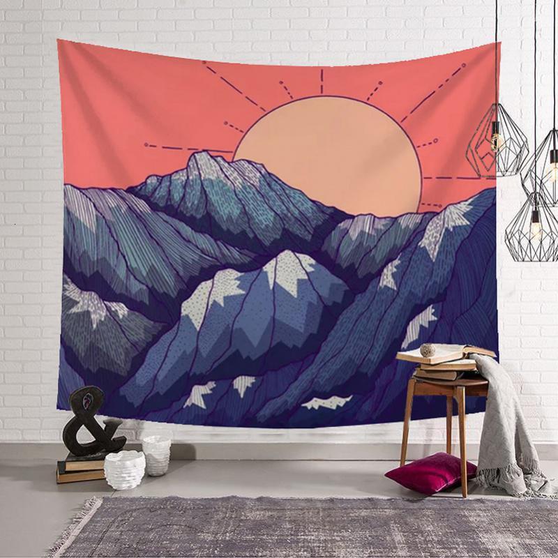 美帮汇复古山形线条床头卧室背景布墙装饰挂毯波西米亚北欧挂布 LS0802 绒布150*200宽厘米横款