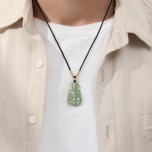 鑫铂尼送男友女友送老婆和田玉观音菩萨吊坠金手编绳项链女本命年首饰玉石挂件平安夜圣诞节礼物男生 玉观音项链