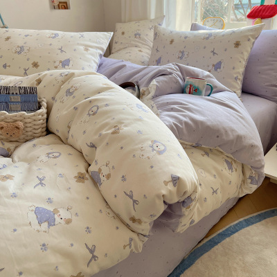 卡通床上四件套纯棉100全棉被套被罩床单三件套四季通用