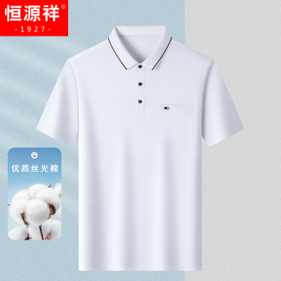 恒源祥男士polo衫短袖2025夏季新款爸爸装翻领商务休闲丝光棉t恤
