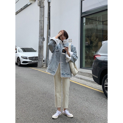 广赫羔毛牛仔外套女秋冬季2020年新款宽松韩版加绒加厚百搭棉服上衣夹克