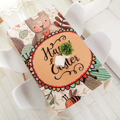 ins兔子儿童防水餐桌布艺棉麻小清新茶几桌布写字桌创意