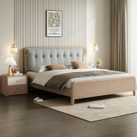欧梵森 床 现代简约橡胶实木床双人床1.8米榫卯床板床卧室主卧大床1.5m床储物软包婚床实木家具