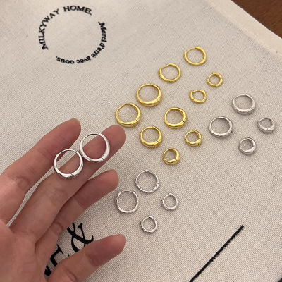 s925纯银简约耳圈素圈耳环小众独特冷淡风气质潮耳饰日常百搭送女朋友老婆情人节七夕生日礼物