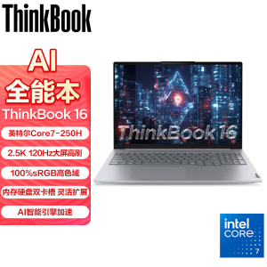 ThinkPad ThinkBook 16 03CD 2025款16英寸大屏学生游戏娱乐商务办公笔记本电脑 2.5K高色域屏 定制Core7-250H 16G内存 2TB固态