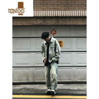 YANXU美式Vibe风黄泥做旧水洗翻领牛仔外套男女款拉链潮牌复古褂衣