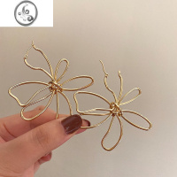 JiMi月照花枝 复古极简金属线条花朵耳环 高级感小众设计气质ins耳圈