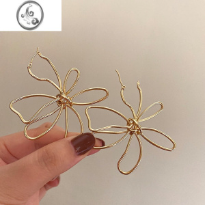 JiMi月照花枝 复古极简金属线条花朵耳环 高级感小众设计气质ins耳圈