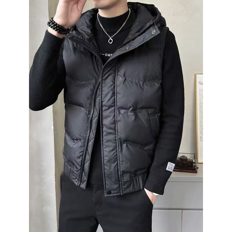 白鸭绒羽绒服马甲男士秋冬新款时尚连帽拉链潮流休闲保暖背心外套_937