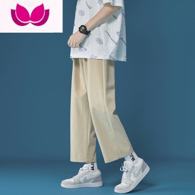 七斓卡其色裤子男款日系9九分冰丝阔腿裤男坠感直筒cityboy工装裤