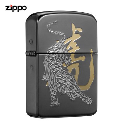 zippo打火机正版1941复刻虎踞黑冰芝宝煤油防风火机男士商务送礼黑冰虎踞