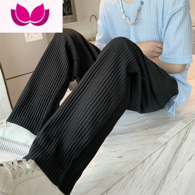 七斓裤子男夏季薄款冰丝垂感休闲裤韩版宽松潮流百搭高级感阔腿直筒裤