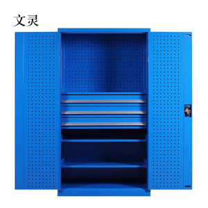 文灵工具柜加厚铁皮储物柜工厂车间用带抽屉汽修多功能收纳柜通门内三抽柜蓝色