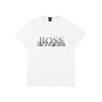 HUGO BOSS圆领徽标印花男士短袖T恤休闲百搭白色圆领短袖衫
