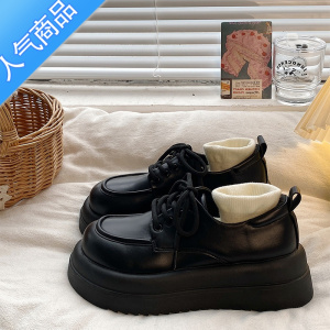 SUNTEK英伦风春秋季日系jk小皮鞋女2023年新款松糕厚底增高复古大头单鞋