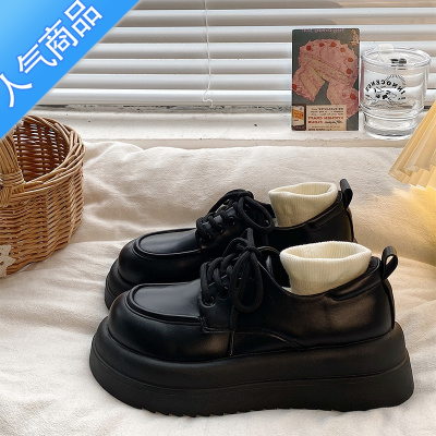 SUNTEK英伦风春秋季日系jk小皮鞋女2023年新款松糕厚底增高复古大头单鞋