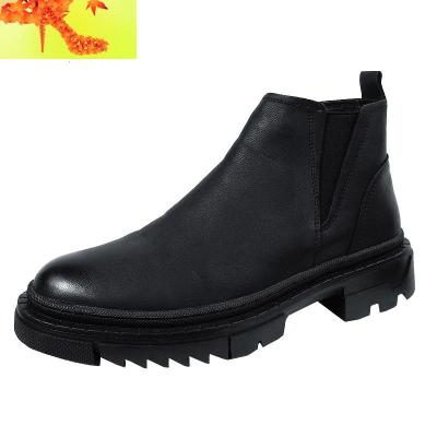 马丁靴男增高短靴潮牌厚底切尔西靴春季高帮男鞋黑色英伦休闲皮靴简畅