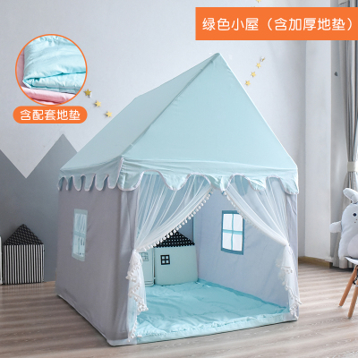 小斑鸠儿童帐篷室内游戏屋公主女孩家用小房子城堡床上分床神器绿色小屋（含加厚地垫）送线球灯串