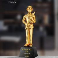退伍八一军人纪念品送战友礼品定制创意军旅老兵退役纪念品奖杯 27*8*8cm