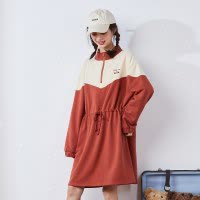 [2.5折价75元]唐狮春新款连衣裙女中长款拼色长袖系带收腰显瘦韩版潮卫衣裙