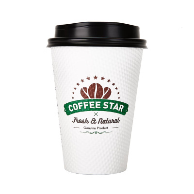 新天力(OTOR)纸杯一次性咖啡杯加厚双层防烫防漏杯子冷热饮奶茶水杯家庭用商务 380ml玉米杯 100套(配黑盖)