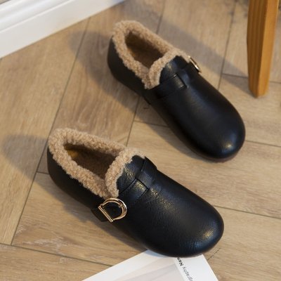 SUNTEK复古羔毛小皮鞋女2020冬季新款百搭加绒保暖日系学院风单鞋棉鞋休闲鞋